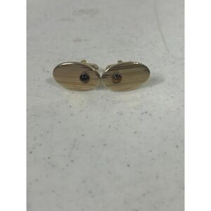 Shields Vintage Gold Tone Oval Etched Cufflinks with Tiger's Eye Accents